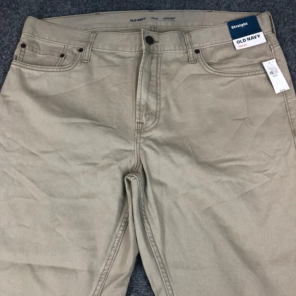 Old Navy Mens Straight Built-In Tough Khaki Pants Tan 38x32 339231-00-1